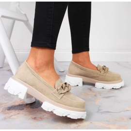 Leather women's shoes with chains beige Filippo 2