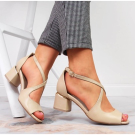 Women's beige leather sandals with high heels Juma 1