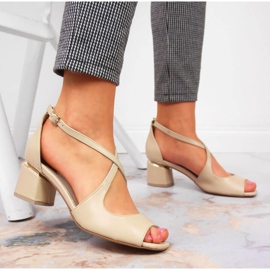 Women's beige leather sandals with high heels Juma 2