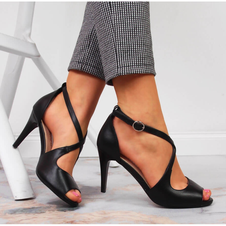 Black Sergio Leone women's sandals on a high heel 1