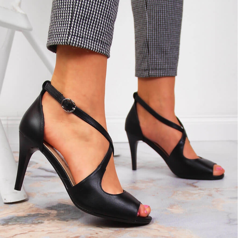 Black Sergio Leone women's sandals on a high heel 2