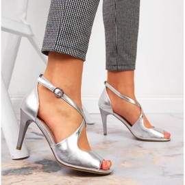 Women's silver sandals on a high heel by Sergio Leone 2