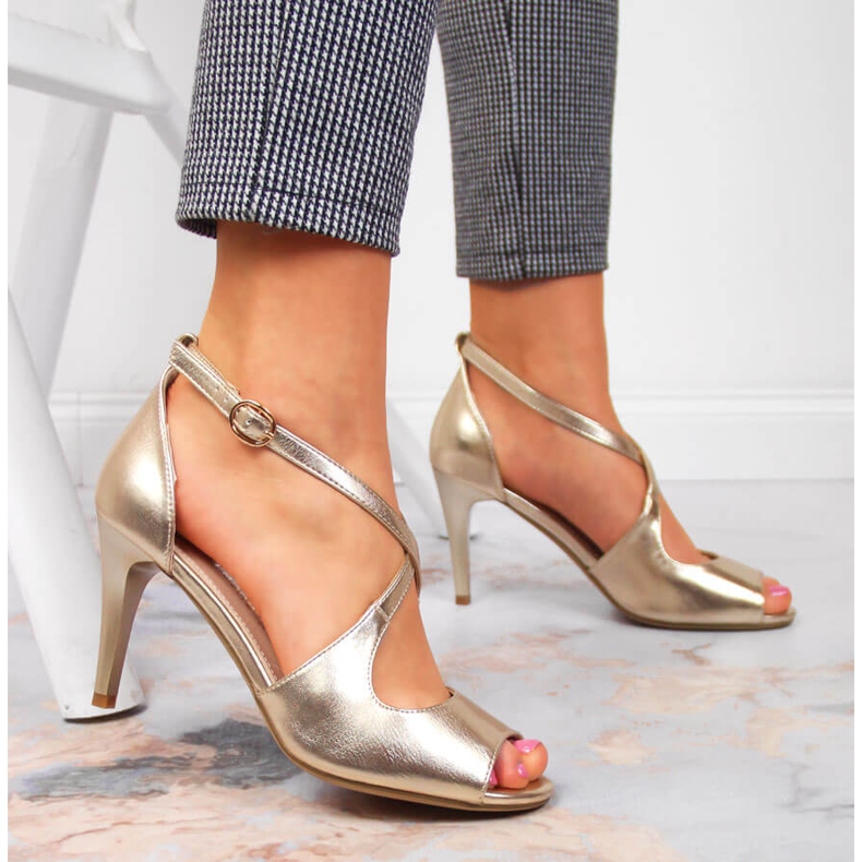 Women's sandals on a gold high heel Sergio Leone golden 2