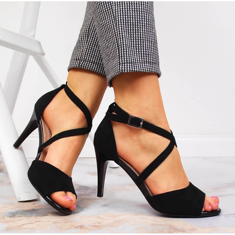 Black Sergio Leone women's sandals on a high heel 1