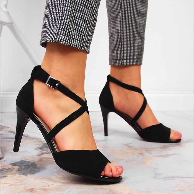 Black Sergio Leone women's sandals on a high heel 2