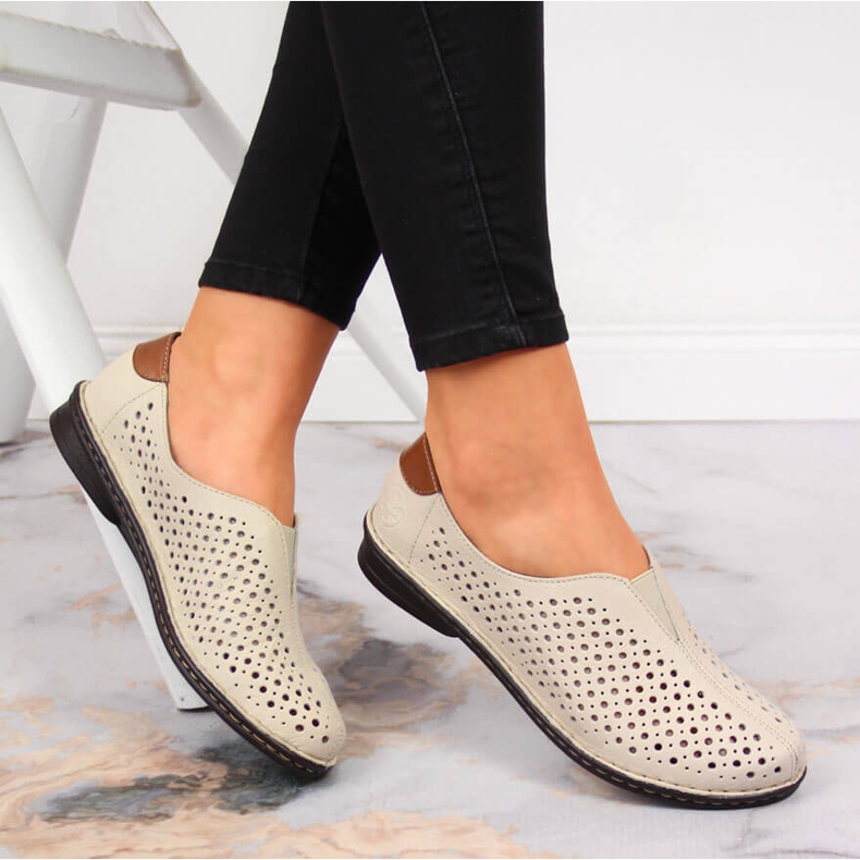 Women's beige openwork leather shoes Rieker 48457 2