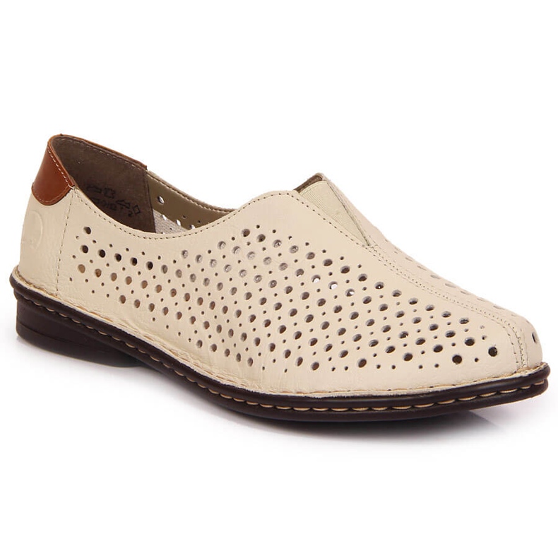 Women's beige openwork leather shoes Rieker 48457 1