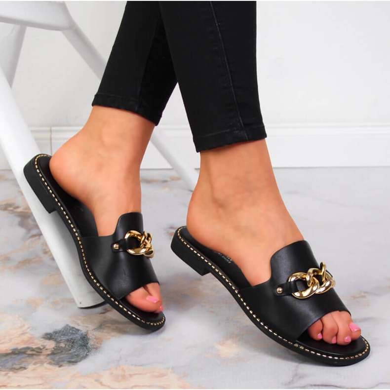 S.Barski Black women's slippers with a chain S. Barski 1