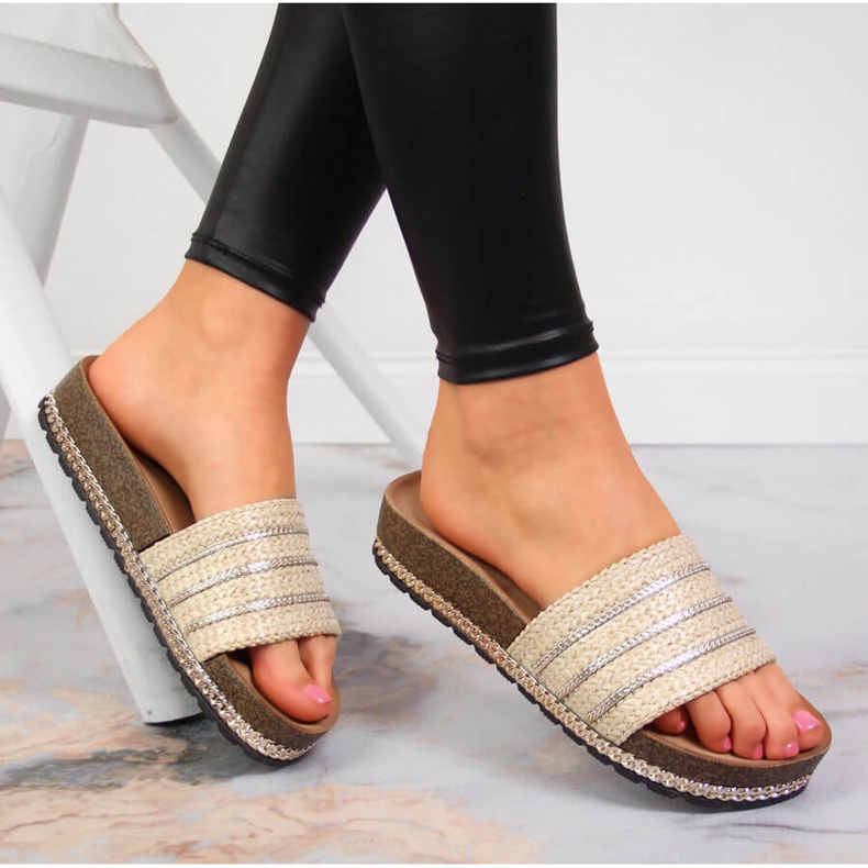 S.Barski Women's beige slippers on a platform by S. Bararski 1