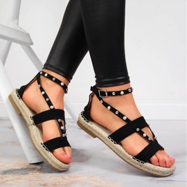 S.Barski Black sandals for women espadrilles with pearls by S. Barski 1