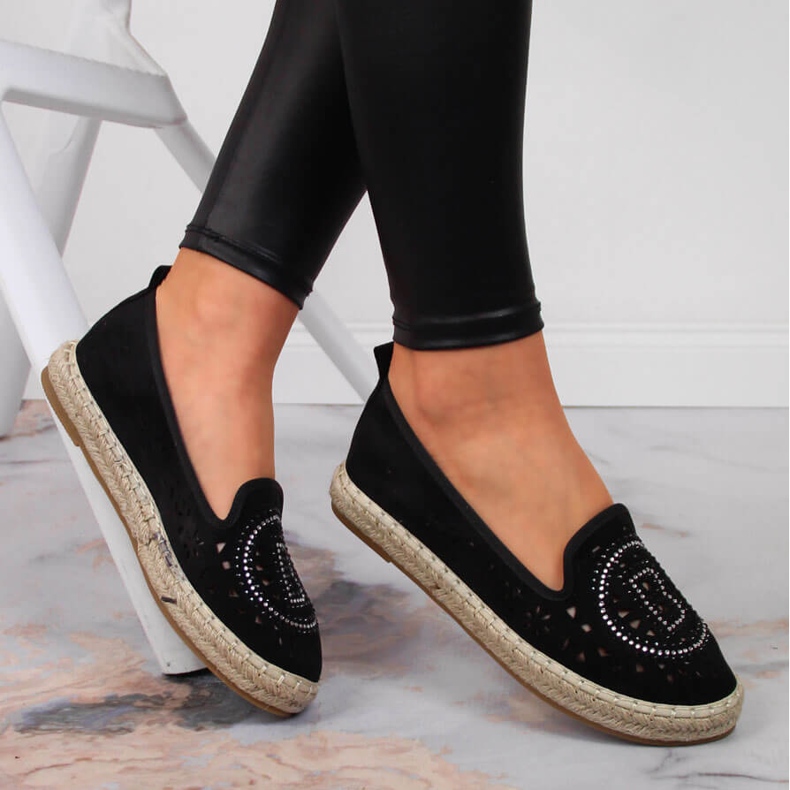 S.Barski Black openwork espadrilles with cubic zirconias by S. Barski 1