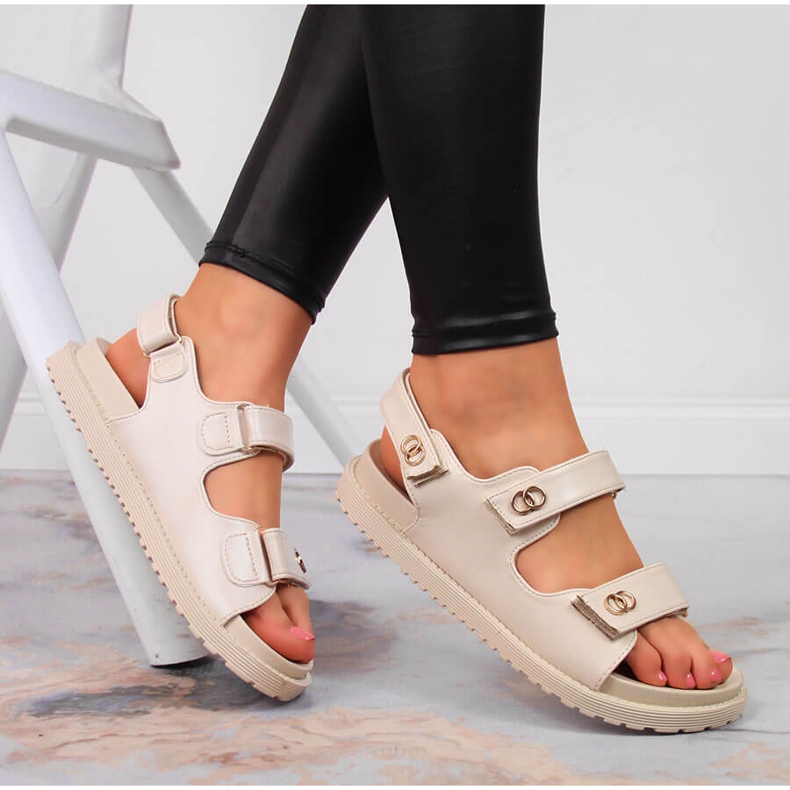 S.Barski Women's sandals with velcro beige S. Barski 1