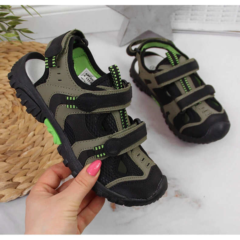 American Club boys' khaki velcro sandals green 1