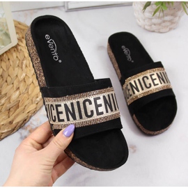 Black eVento women's slippers with inscriptions 1