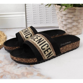 Black eVento women's slippers with inscriptions 2 Black eVento women's slippers with inscriptions 2