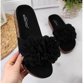 Women's black slippers with flowers eVento 1