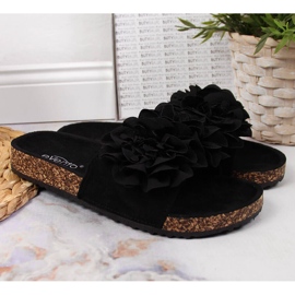 Women's black slippers with flowers eVento 2