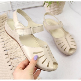 Leather women's sandals on a golden wedge Helios 4009 1