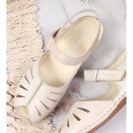 Leather women's sandals on a golden wedge Helios 4009 2