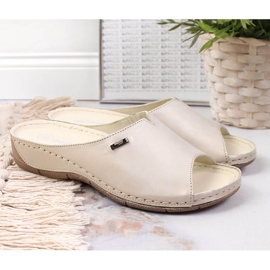 Women's leather slippers on a golden wedge Helios 105 2