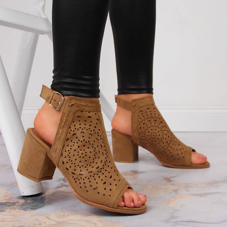 T.Sokolski Women's sandals built with openwork camel T. Sokolski brown 2