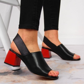 Black Filippo leather women's sandals with an elastic band 2