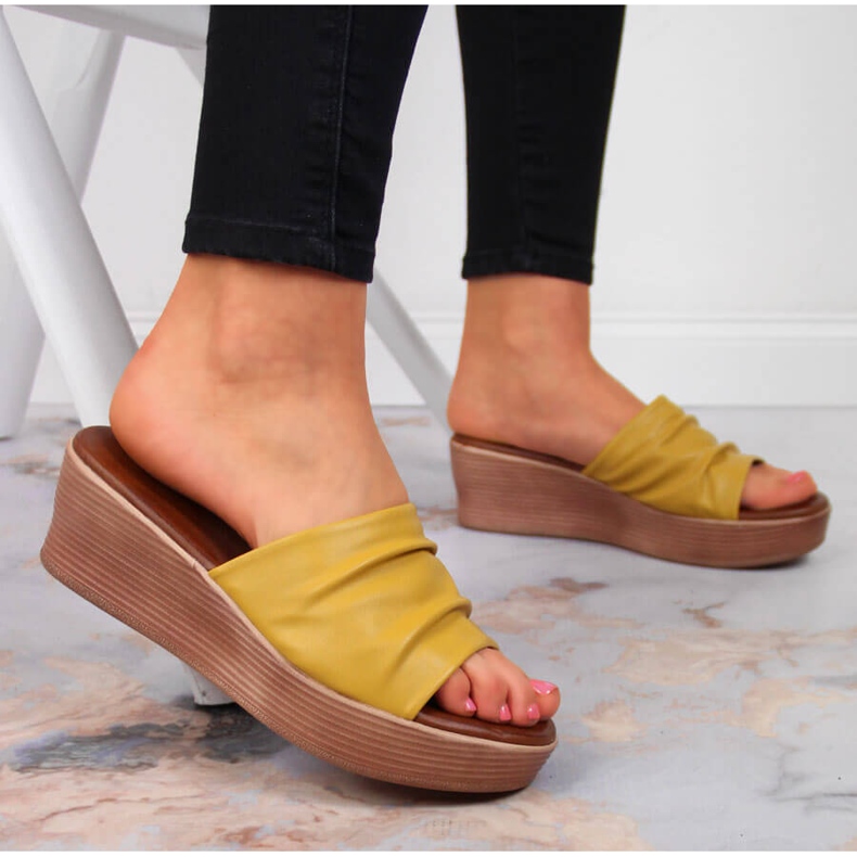 Yellow women's Filippo wedge slippers 2