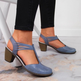 Leather women's sandals with elastic Rieker 40988-12 blue 2