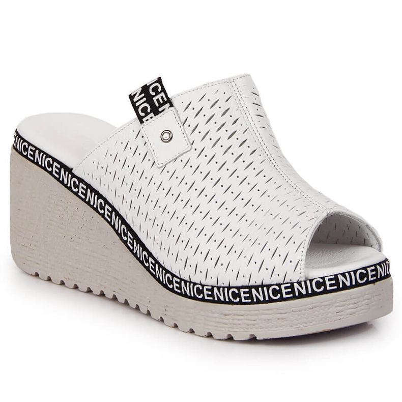 Women's leather slippers on a wedge white Artiker 1