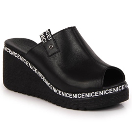 Women's leather slippers on a black Artiker wedge 1