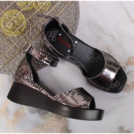 Women's leather sandals with a metallic Artiker wedge silver grey 3