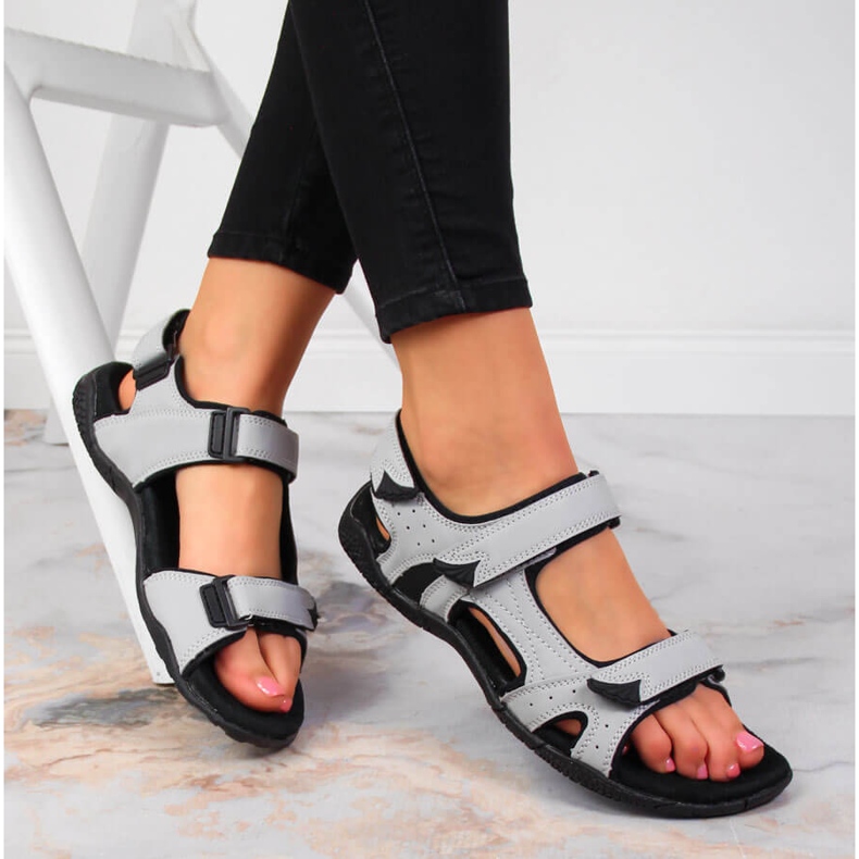 American Club gray velcro women's sports sandals grey 1