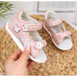 Girls' sandals with velcro light pink American Club 1