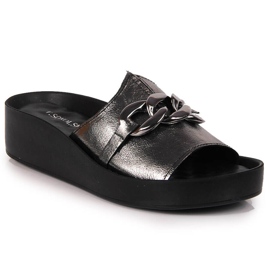 Women's leather slippers with a chain silver T.Sokolski 1