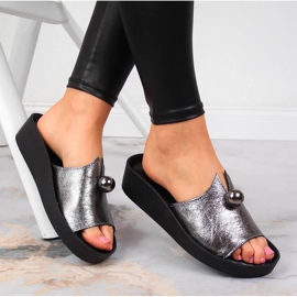 Women's leather slippers with silver ornament T.Sokolski 1
