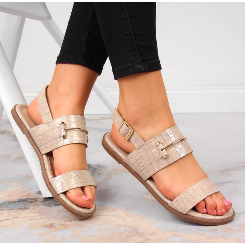 Ladies' beige sandals lacquered croco T.Sokolski 1