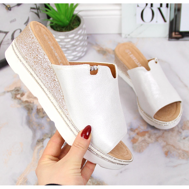 Silver women's slippers on a wedge T.Sokolski 2