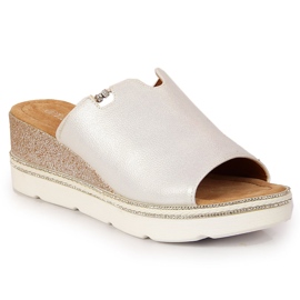 Silver women's slippers on a wedge T.Sokolski 1