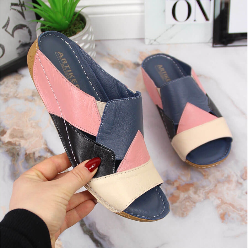 Comfortable colored Artiker leather women's slippers multicolored 1
