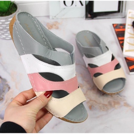 Comfortable women's leather slippers in multicolour Artiker grey multicolored 1