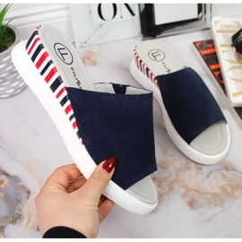 Women's leather slippers on a wedge Navy blue Filippo 1