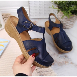 Leather navy blue sandals Łukbut 656 1