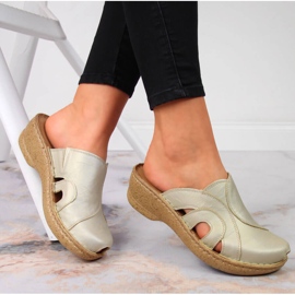 Gold leather wedge slippers Łukbut 650 golden 1