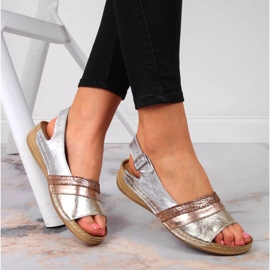 Comfortable leather sandals, silver and gold, Łukbut 1104 golden 1