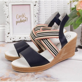 Leather women's sandals on a navy blue wedge Filippo 2