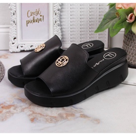 Women's leather slippers on a black wedge Filippo 2