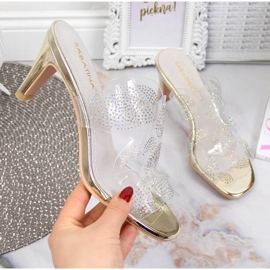 Transparent women's slippers with golden cubic zirconias Sabatina colorless 1