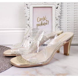 Transparent women's slippers with golden cubic zirconias Sabatina colorless 2