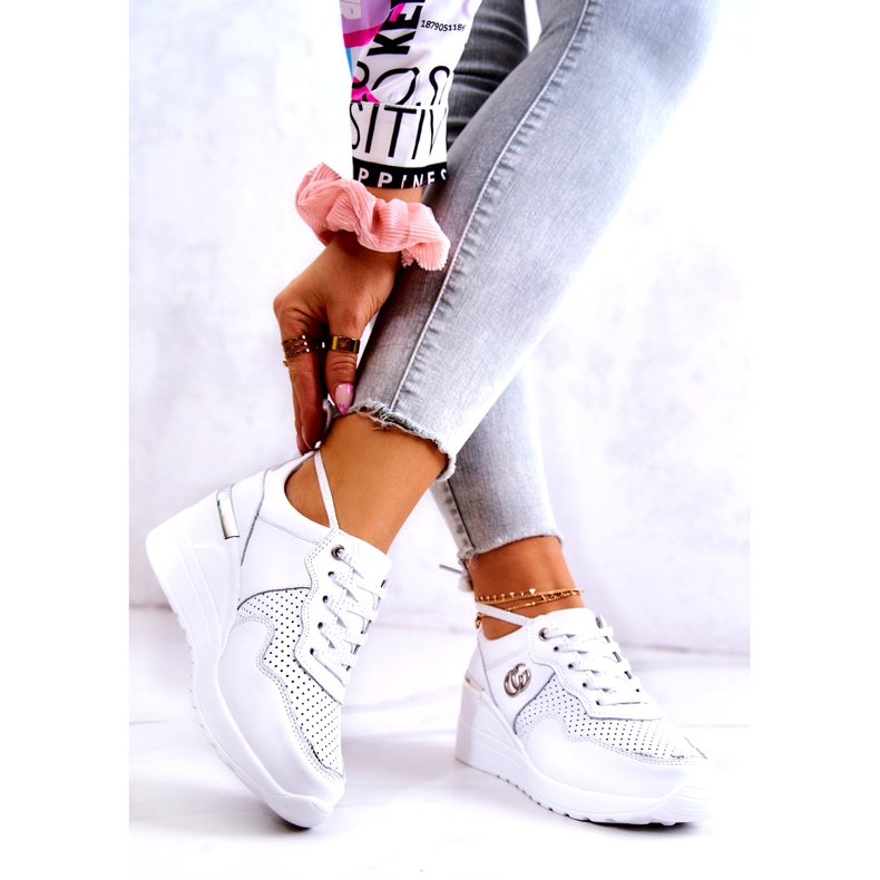 S.Barski Women's Sports Leather Shoes Sneakers White Loissa silver 2