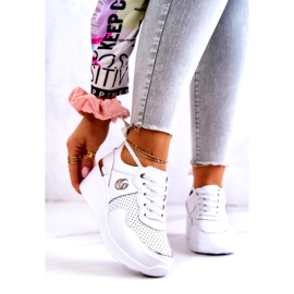 S.Barski Women's Sports Leather Shoes Sneakers White Loissa silver 1